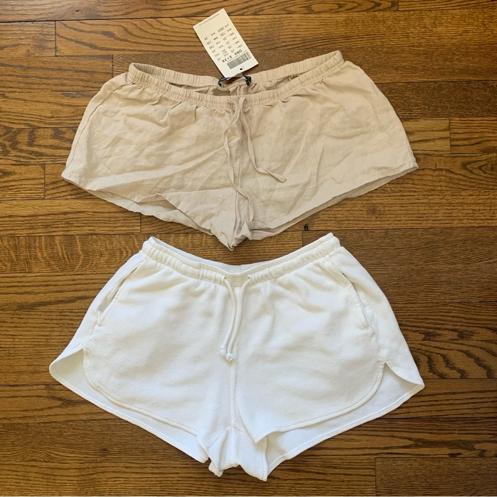 Bundle 2 Brandy Melville Shorts: Linen Pair is NWT, Waffle Knit Pair Pre-Owned